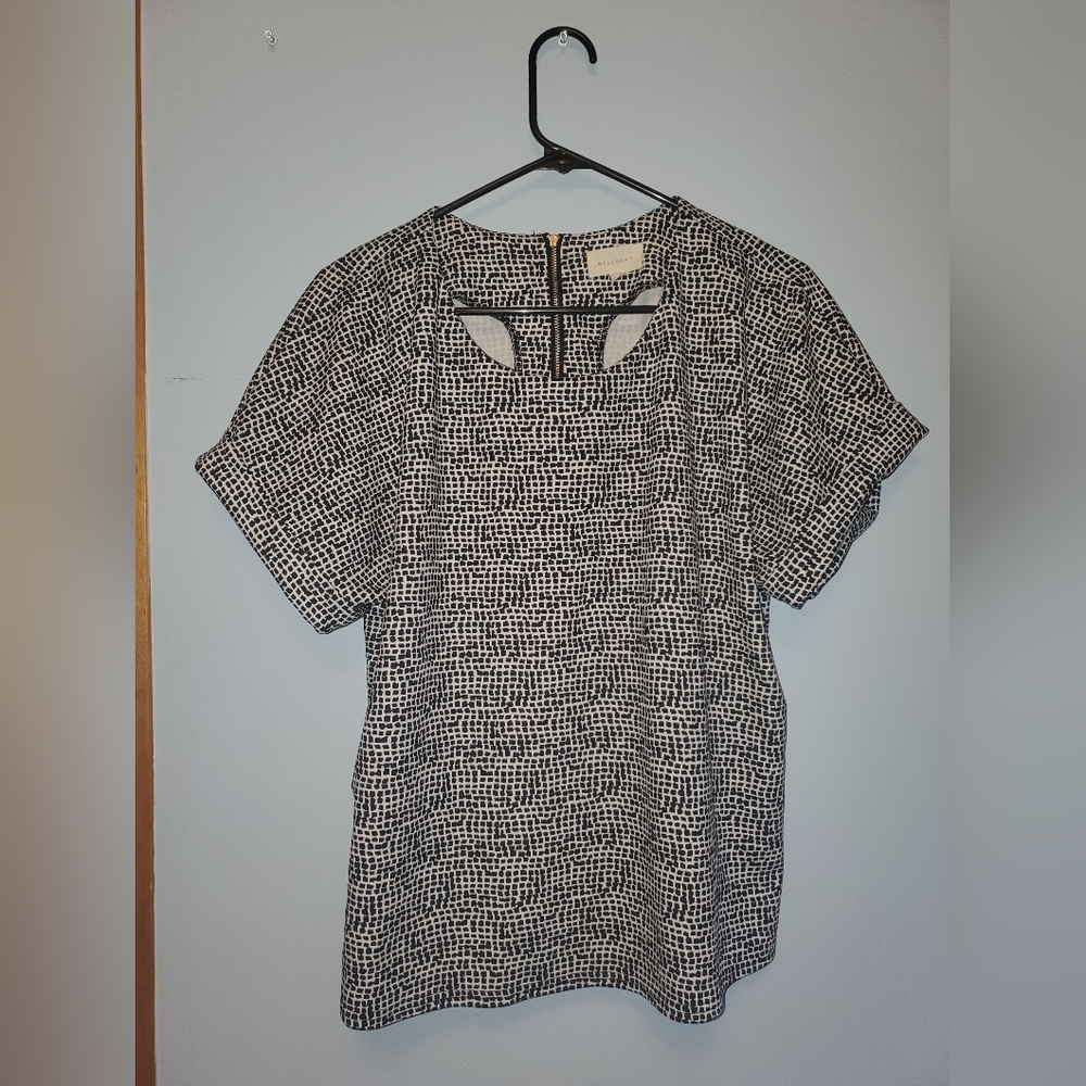 MELLODAY Black and White Cut Out Short Sleeve Blouse